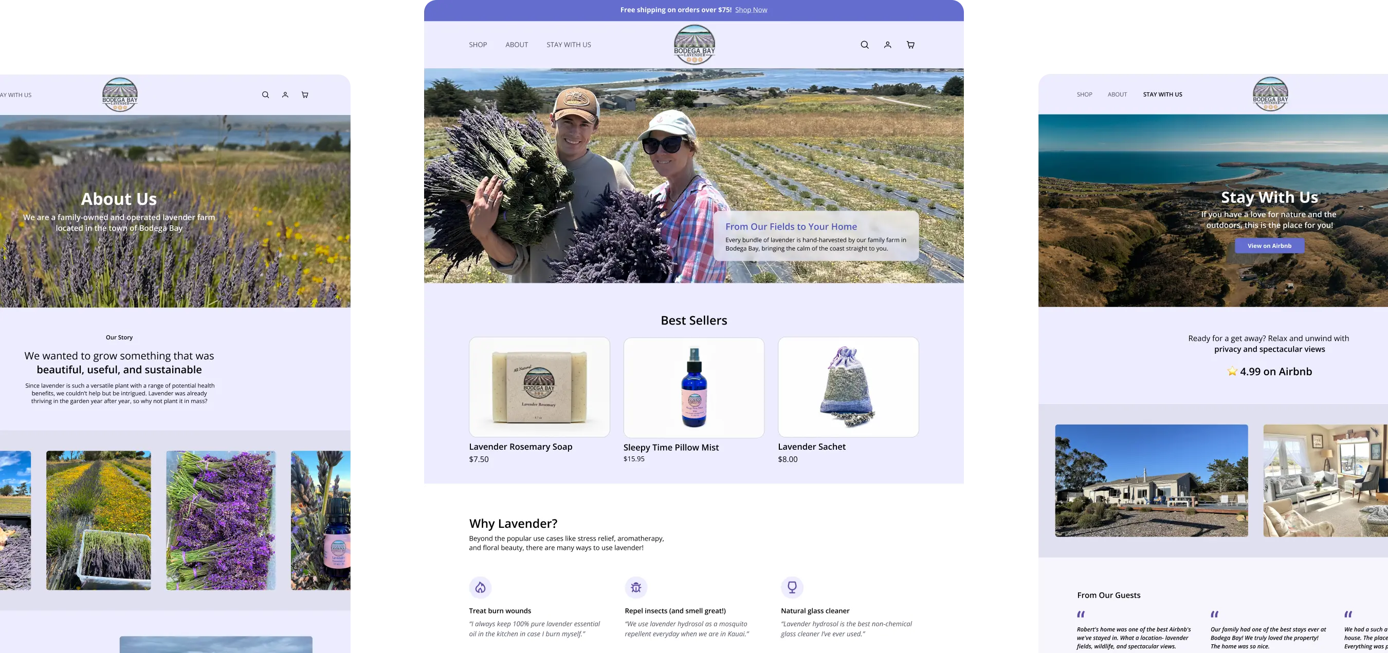 Screenshot of Bodega Bay Lavender storefront redesign