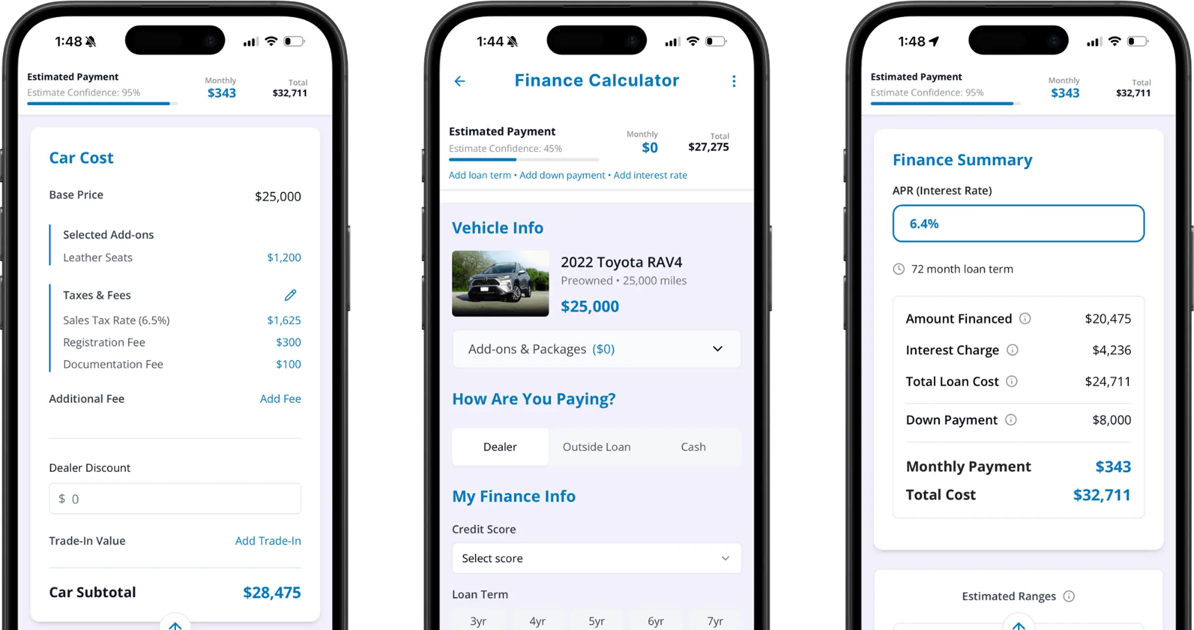 Screenshot of CarGurus finance calculator prototype