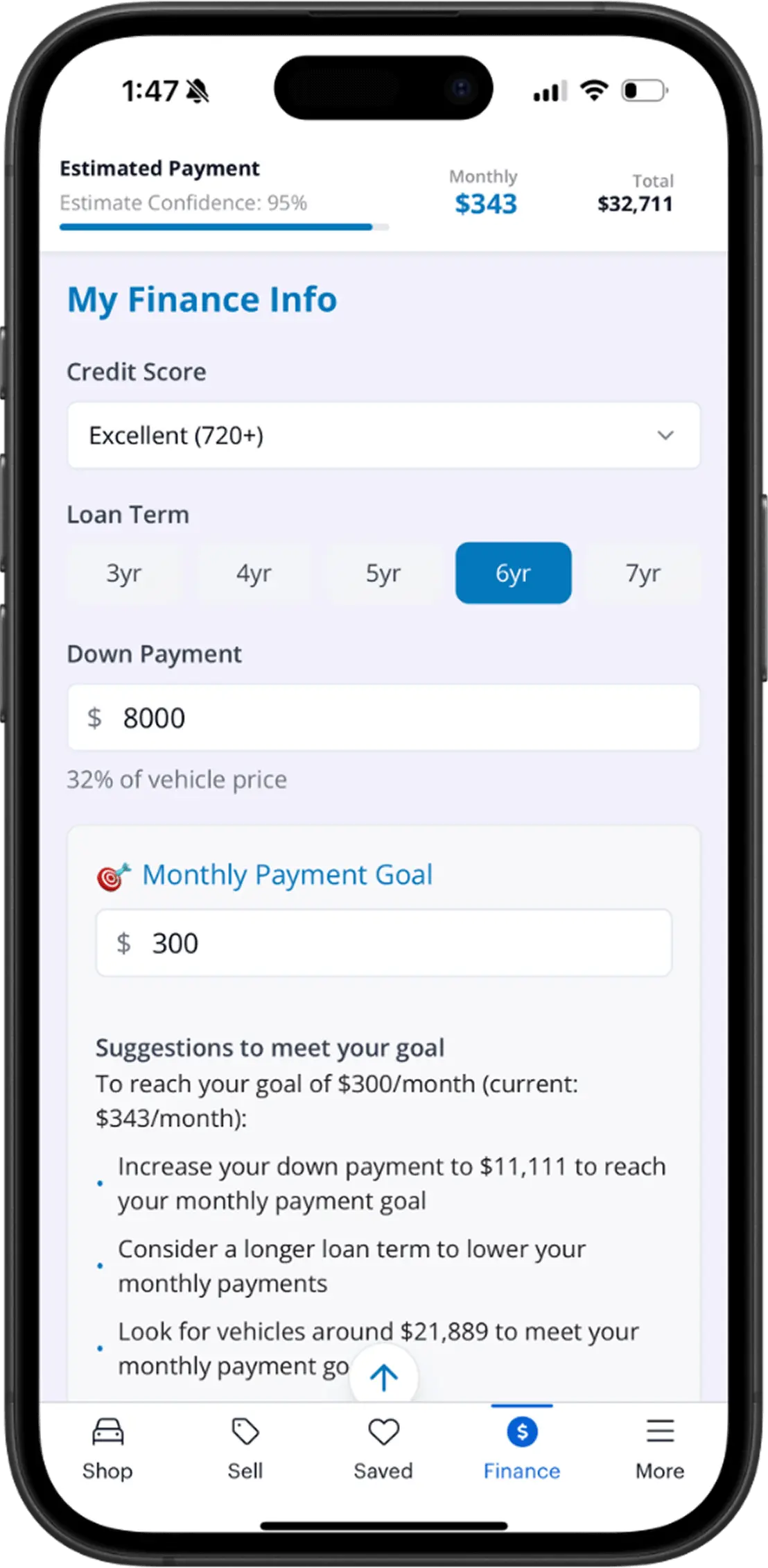 Finance customization screenshot