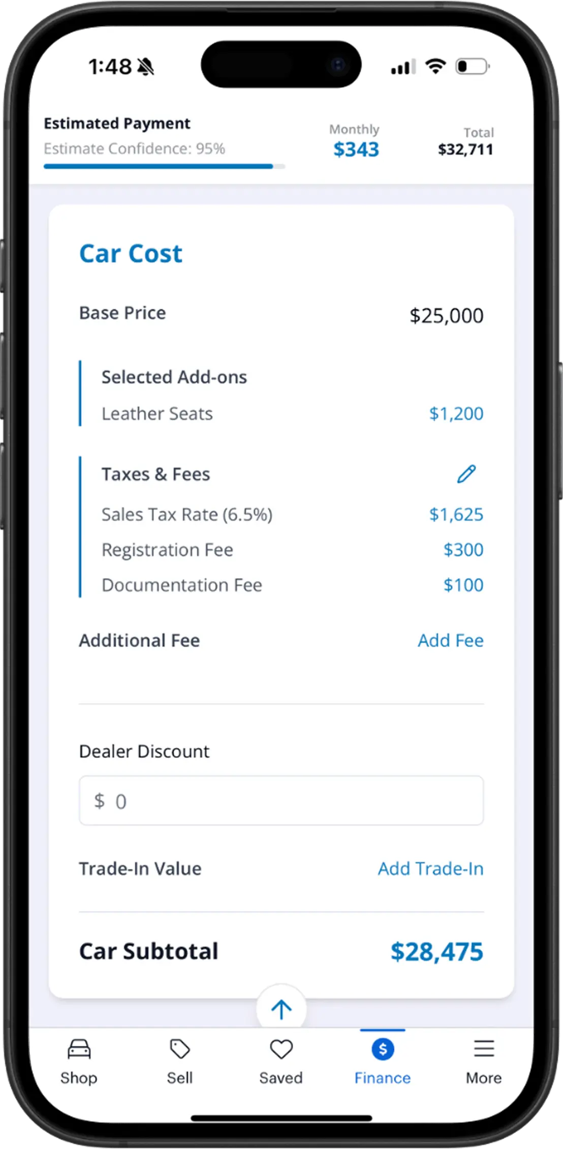 Cost breakdown screenshot