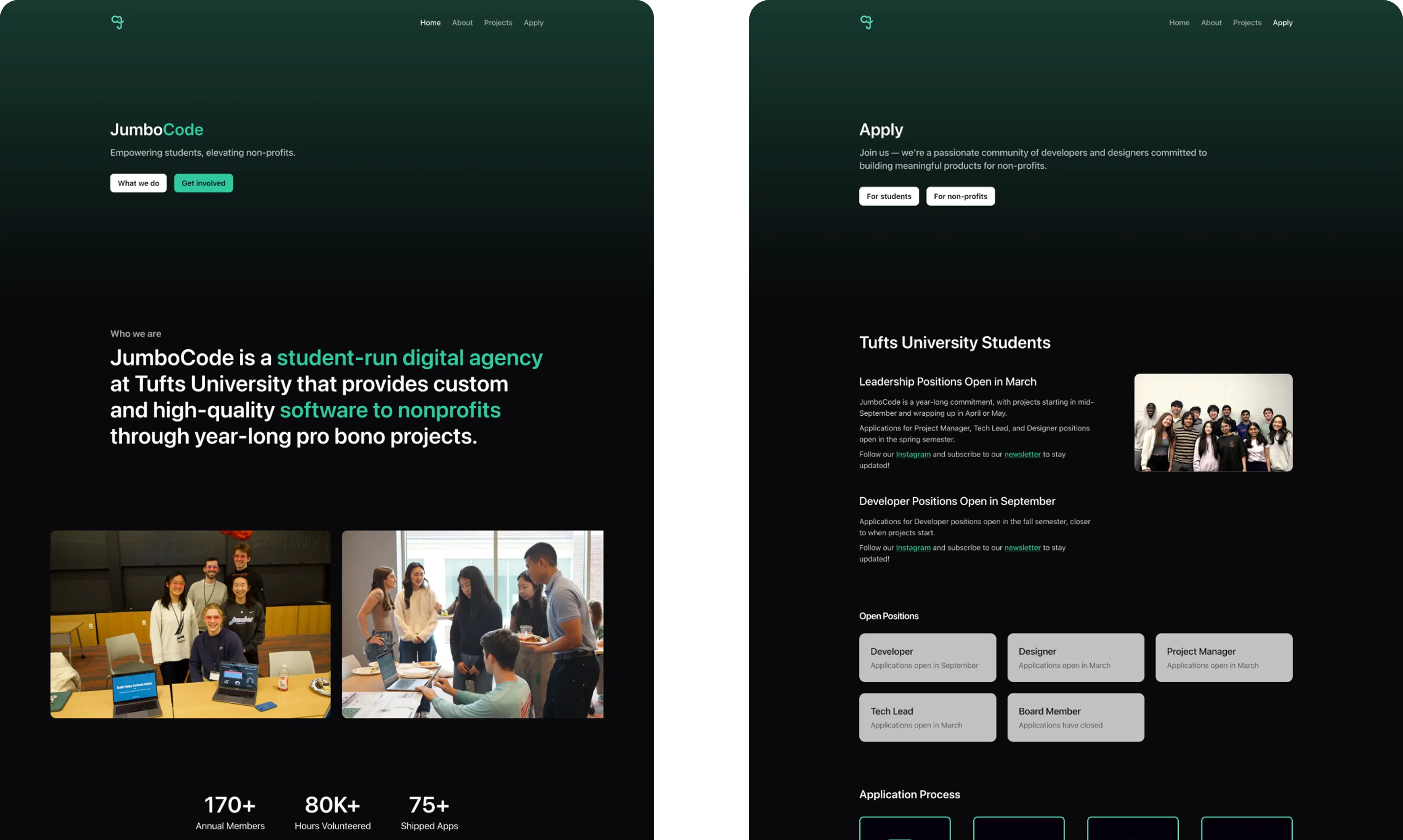 Screenshot of JumboCode redesign
